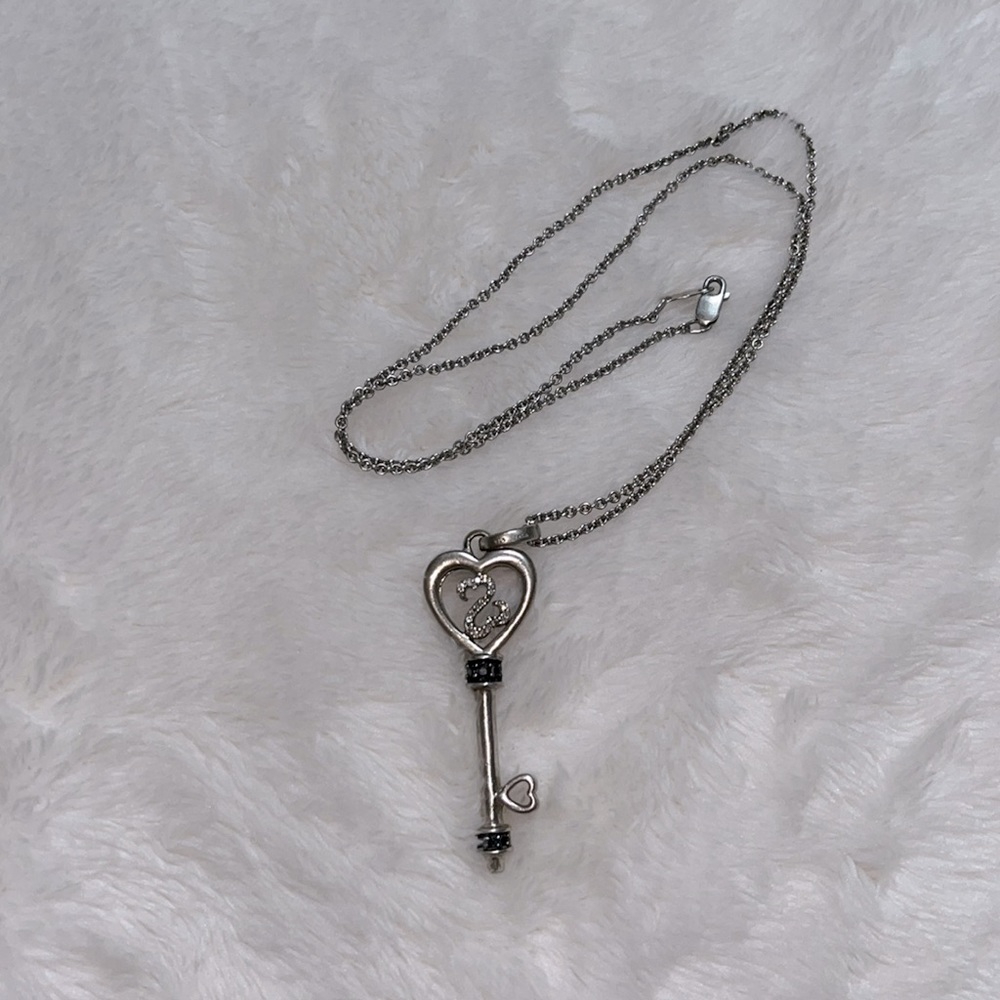Open Heart Key Silver Necklace